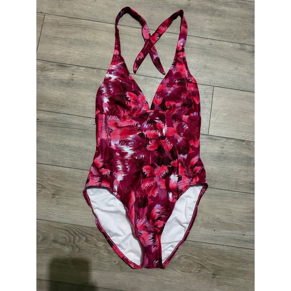 Catalina Womens Pink Floral Halter One Piece Swimsuit Size M 8-10 CA19006